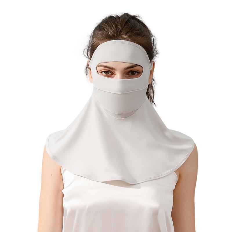 Women's Summer Ice Silk Sun Protection Face Mask UV Protection Velcro Neck Cover Full Face Veil Balaclava