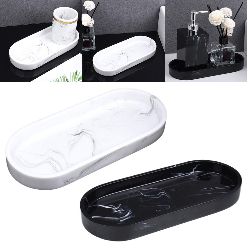 Marbling Bathroom Dresser Vanity Tray Plate Holder Organizer Rectangular