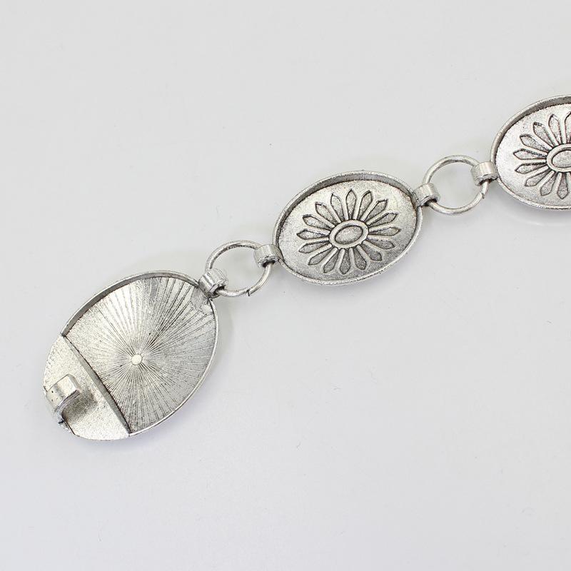 Hook Adjustment Belt Body Oval Metal Waist Chain Ladies Vintage Antique Silver Chain Dress Decorative Belt