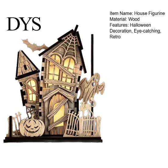 Immersive Lighted Holiday Figurine 3D Halloween Village Haunted House Figurine, Spooky Light Up Wooden Castle Ornament Festival Interior Furnishing