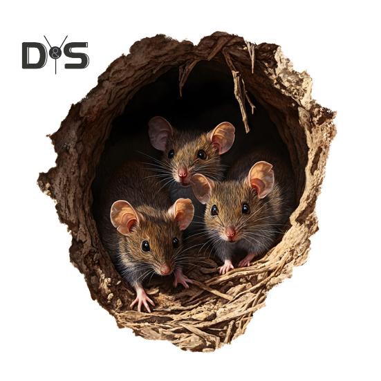 Mouse Hole Wall Sticker 3D Self-Adhesive Sticker Rustic Waterproof Mouse Decal for Children's Room Living Room Decor