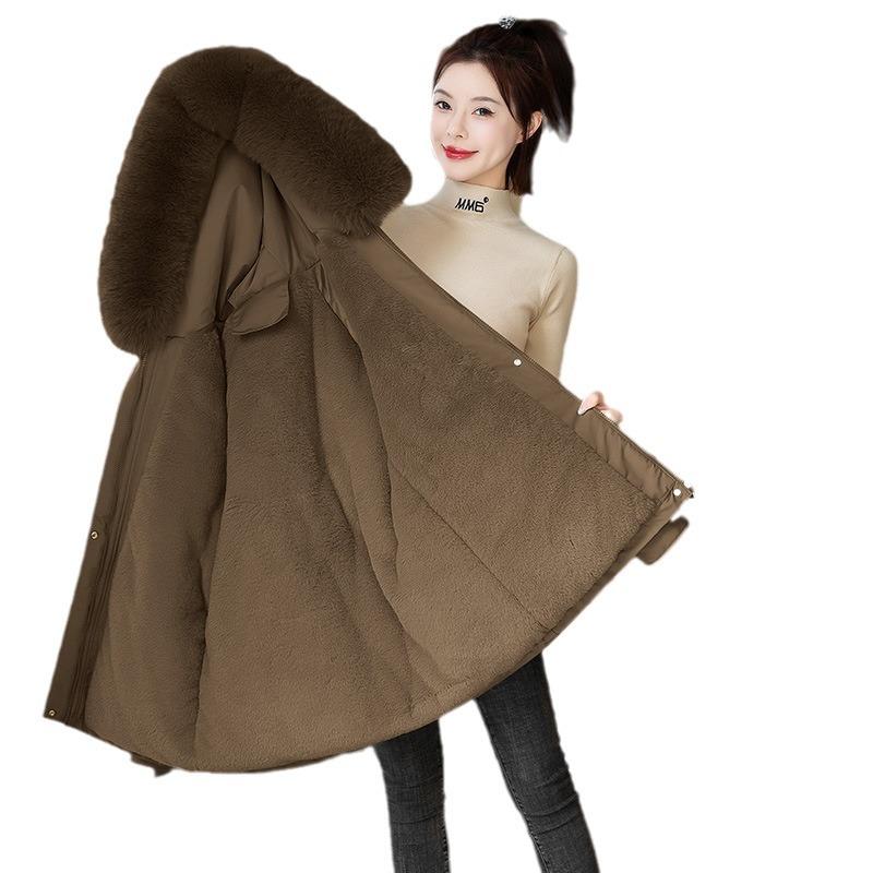 Women's Winter Cotton Clothing Plush Collar Fashion Jacket Hooded Warm Cotton Clothing