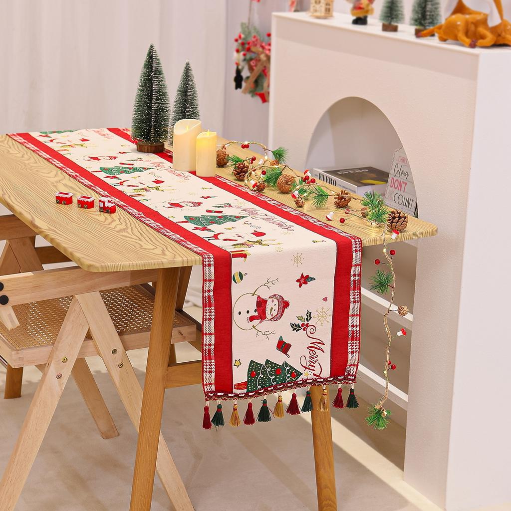 Christmas Decoration Chenille Jacquard Table Runner Printed Table Decoration Santa Claus Printed Table Mat
