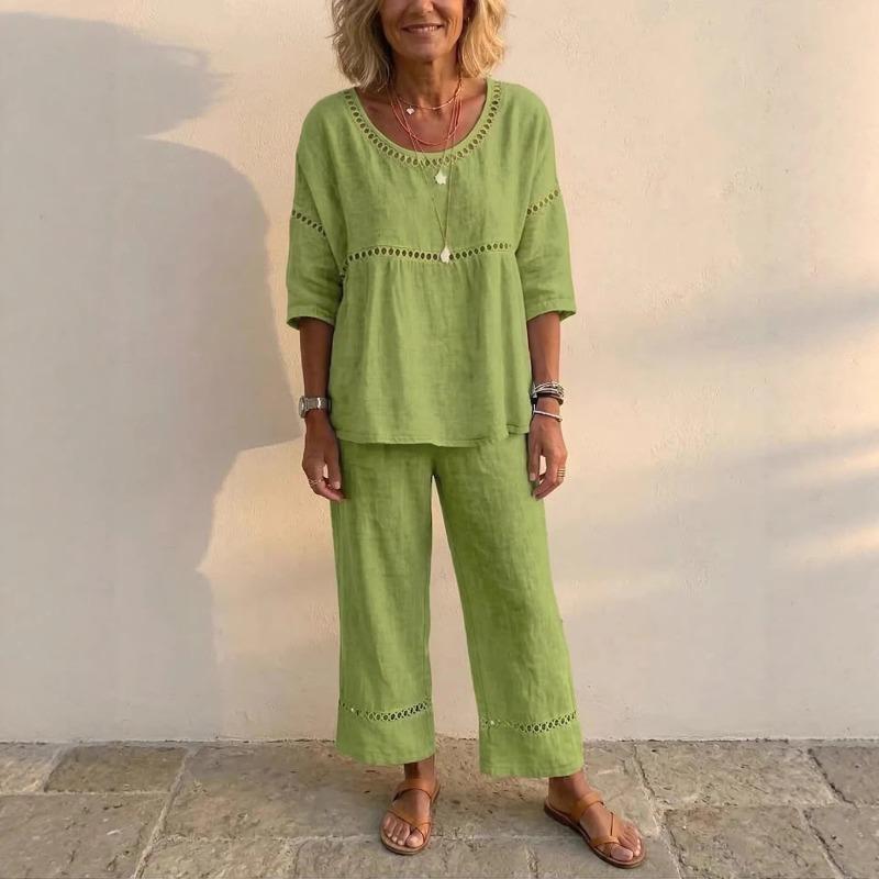 YYFS Damen Mode Lässig Sommer Frühling Einfarbige Druck 1/2 Ärmel Rundhals Hosenanzüge