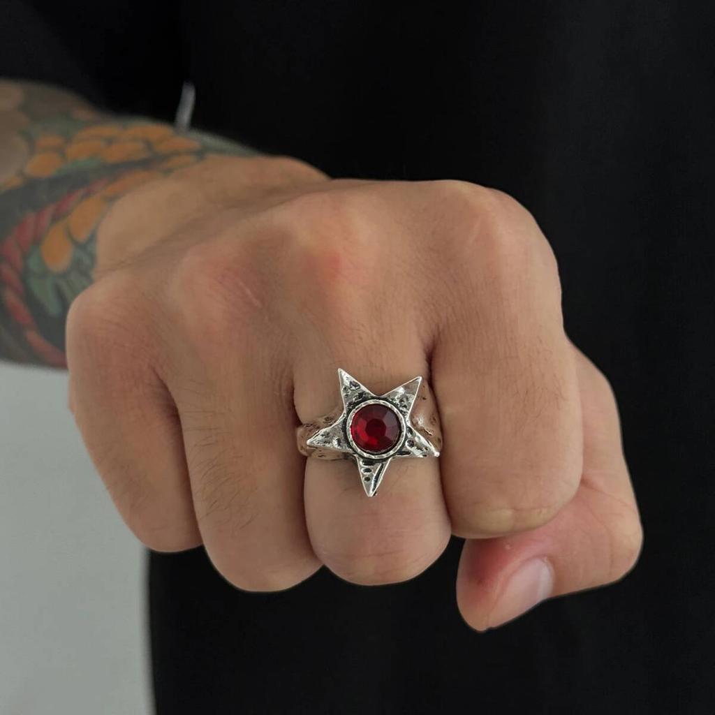 Salircon  5 Styles Exquisite Multicolor Acrylic Rhinestone Pentagram Ring Men Punk Adjustable Finger Rings Couple Jewelry