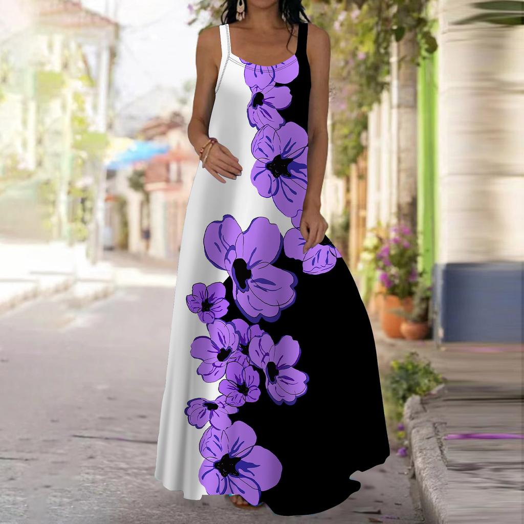 Women's Slip Dress Maxi Long Dress Purple Plum Blossom Print Dress Spring & Summer Leisure Vacation