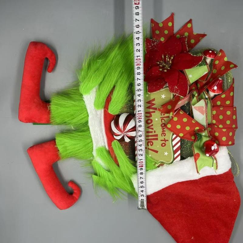 Christmas Thief Wreath for Front Door Green Elf Legs Christmas Wreath Hanging Welcome Sign Home Decoration Indoor Outdoor