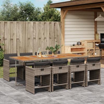 Vidaxl 9-Cz. Garden Furniture Set With Cushions, Grey, PE Rattan