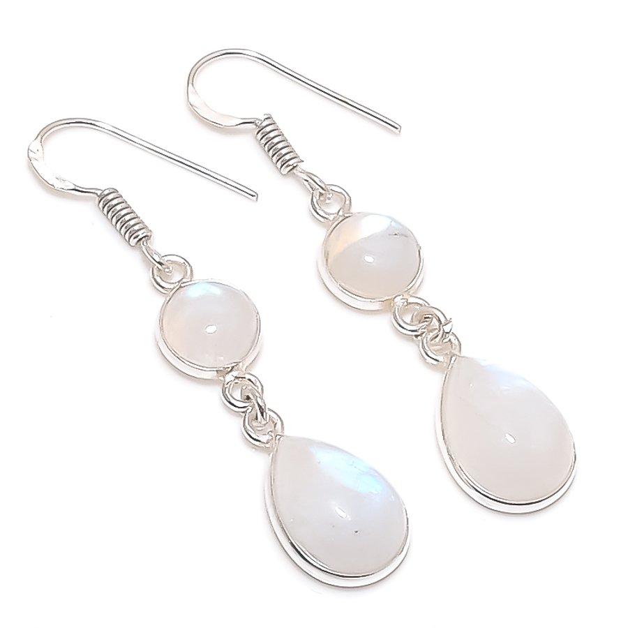 

Натуральный Лунный камень Драгоценный камень 925 Стерлинговое серебро Ювелирное изделие Серьга 1.97 U1Y49