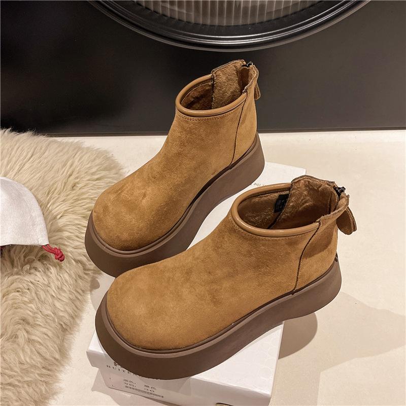 Retro thick-soled women's new small men are taller and thinner, and then zipper short boots.