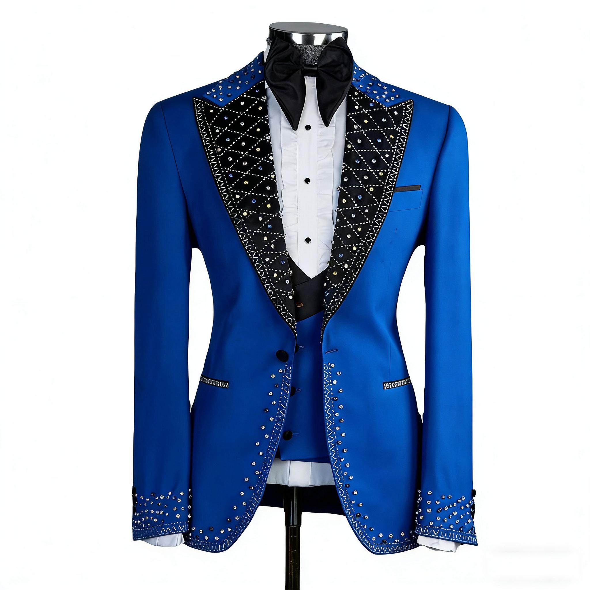 

Чоловічий костюм 3-piece Розкішний Блейзер+Штани+Жилет Весільні Смокінги Формальна Офісна Куртка Балний Пальто M синій/чорний