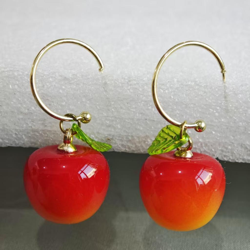 Fashion Red Cherry Earrings Women's New Delicate Super Fairy Cherry Earrings Pendant Premium Design Versatile Earrings