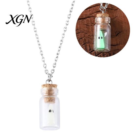 Unique Handmade Fantasy Gift Glow Ghost Necklace, Glow-in-the-dark in Bottle Pendant, Cute Halloween Party Favors Necklace Earrings, Gothic