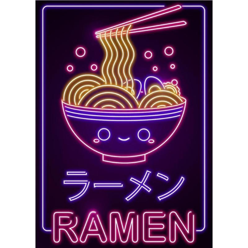 Neon Design, Japanese Wave, Ramen, Sushi, Cat, Fuji, Sakura, Poster, Canvas, Painting, Japanese Food Culture, Wall Art, Kitchen Decor,