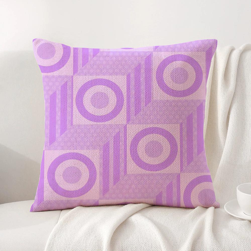 Purple Geometric Pattern Cushion Cover Natural Linen Organic Fabric Double-Sided Printing Sofa Home Decor Gift Pillow Cover