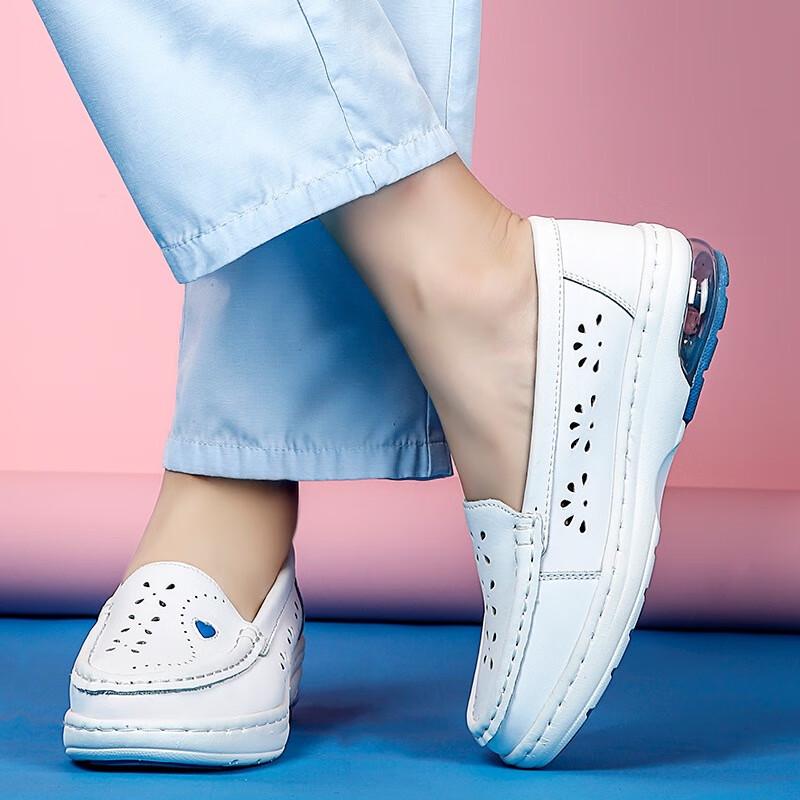 

Anzuen Women s White Leather Slip-On Nurse Shoes 34