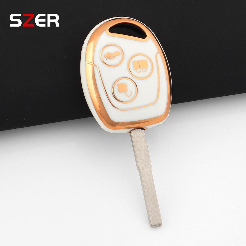 3 Button Golden Tpu Remote Car Key Shell Case Protector Cover Keychain For Ford Mondeo Fusion Focus 2 Fiesta Galaxy C-Max S-Max