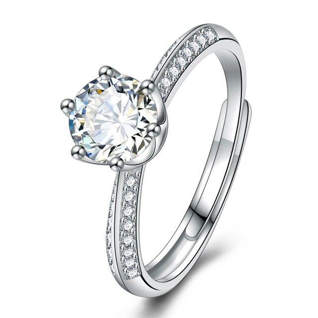 ANENJERY Anello nuziale rotondo a forma di cuore con zirconi da un carato scintillante per donna, anello aperto classico e delicato bague anillo