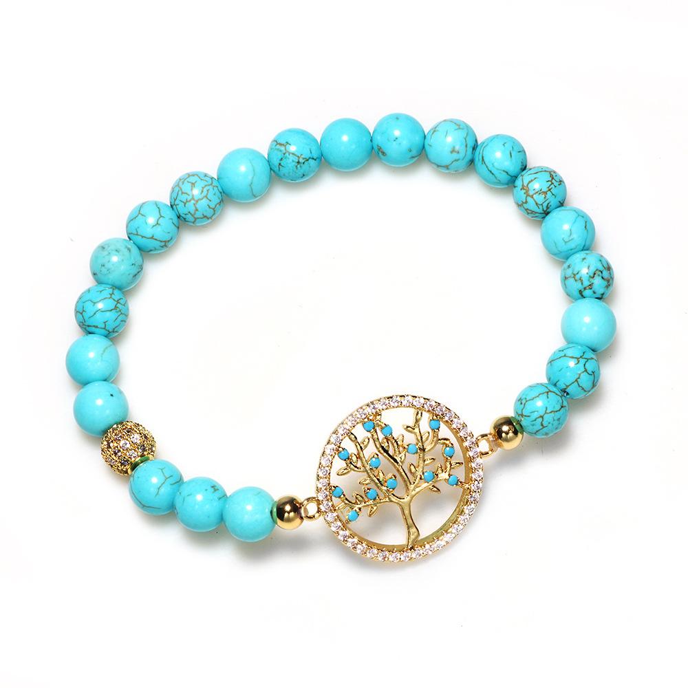 Turquoise Gemstone Bracelet Tree of Life Beaded Zircon Jewelry Men Women Natural Stone Wristband Stylish Accessory