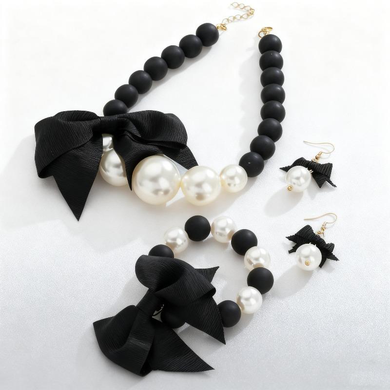New Bow Necklace Bracelet Earrings Jewelry Set Fashion Versatile Sweet