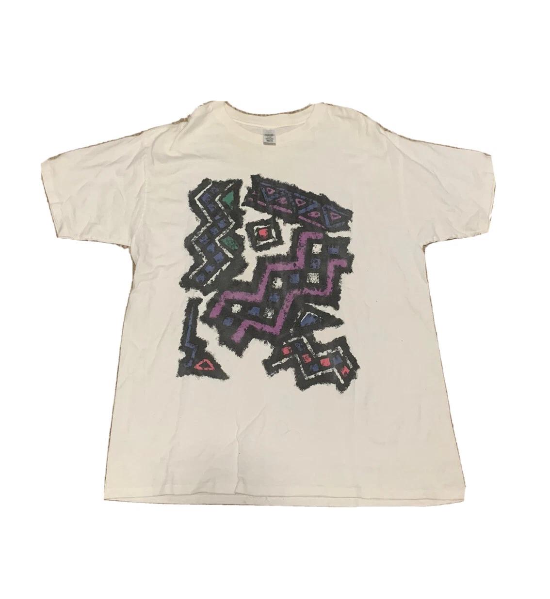 

Vintage Art T Shirt Men Xl White 90s Abstract Piece Shapes Multicolor 4XL