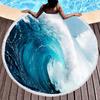 Blue Sea Wave Round Beach Towel with Tassels, Microfiber Beach Blanket Absorbent Quick Dry Soft Pool Towel Portable Picnic Ma