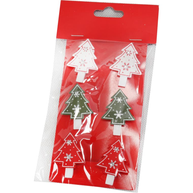Set of 6 Christmas Tree Themed Clothespins