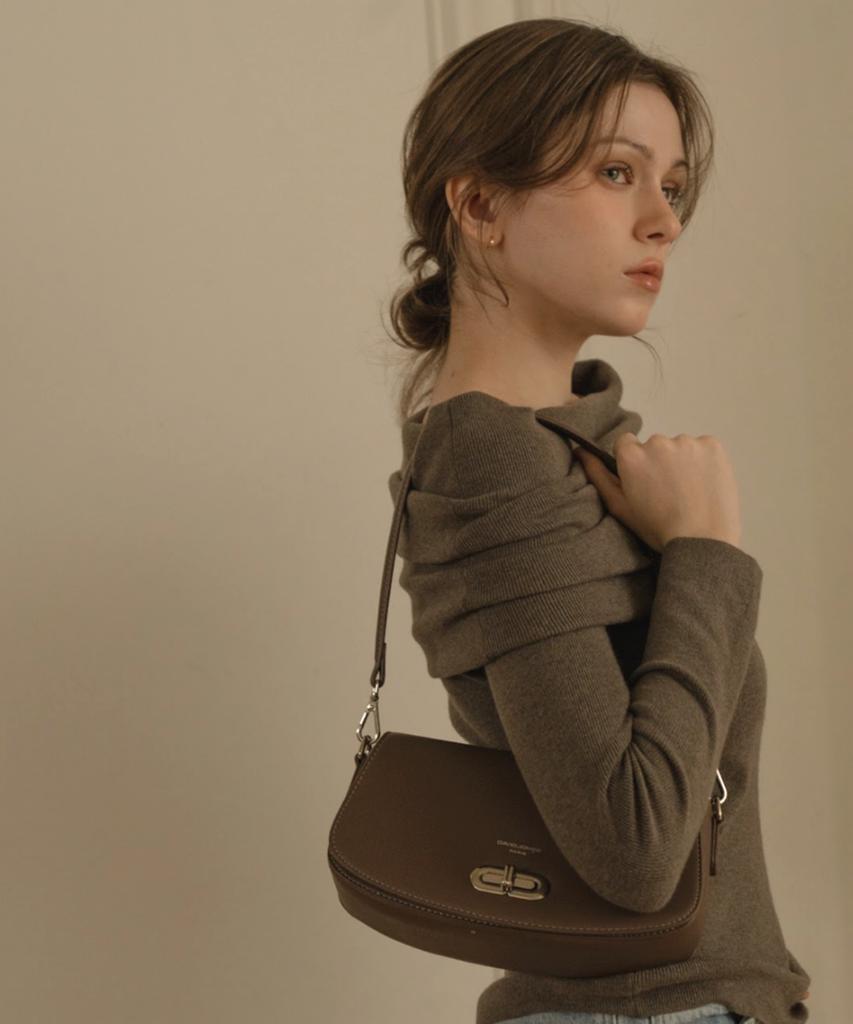 David Jones Le Mare 2-Way Mini Flap Shoulder Leather Bag_Warm Taupe (Cm7856)