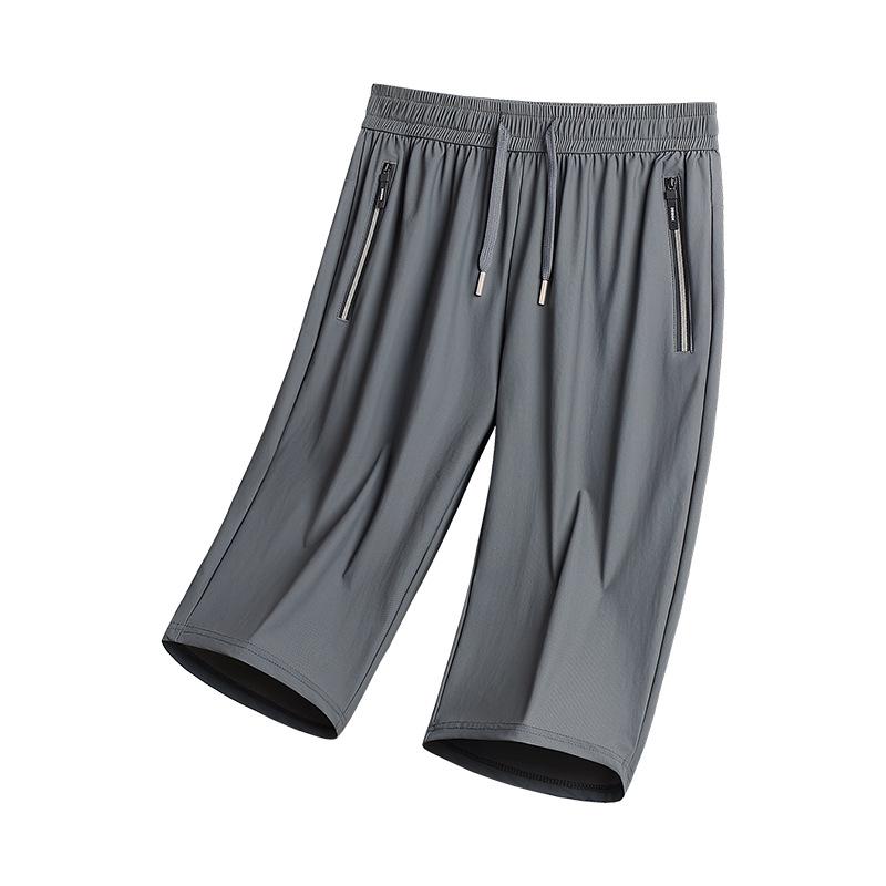 Straight-leg Cropped Pants For Men, Ice Silk Quick-drying Shorts, Sports Men's Drapey Wide-leg Loose Casual Pants