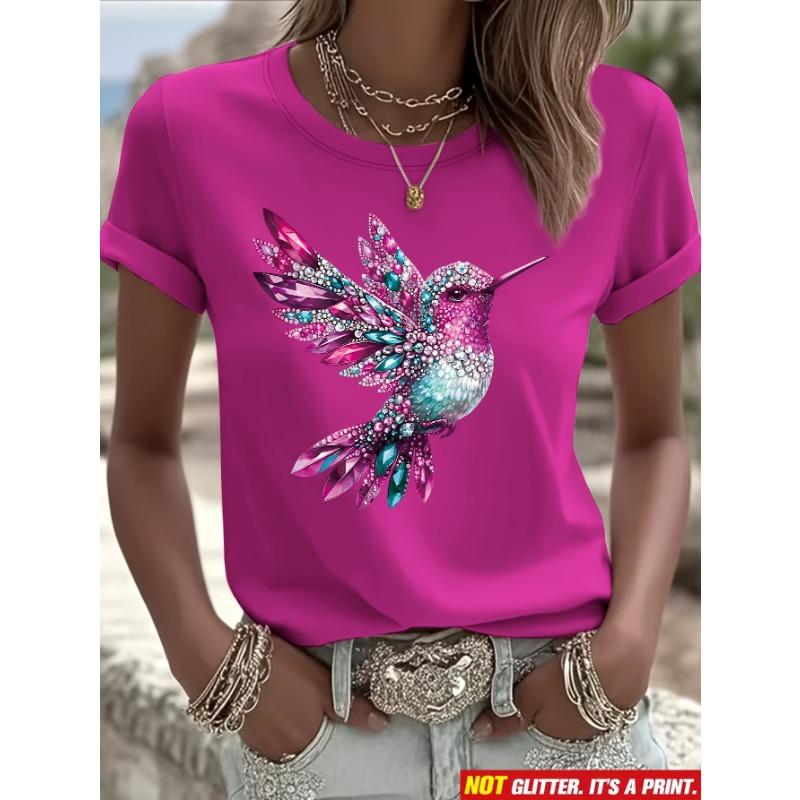 

Diamond hummingbird flat printing pattern printed short sleeved shirt XS