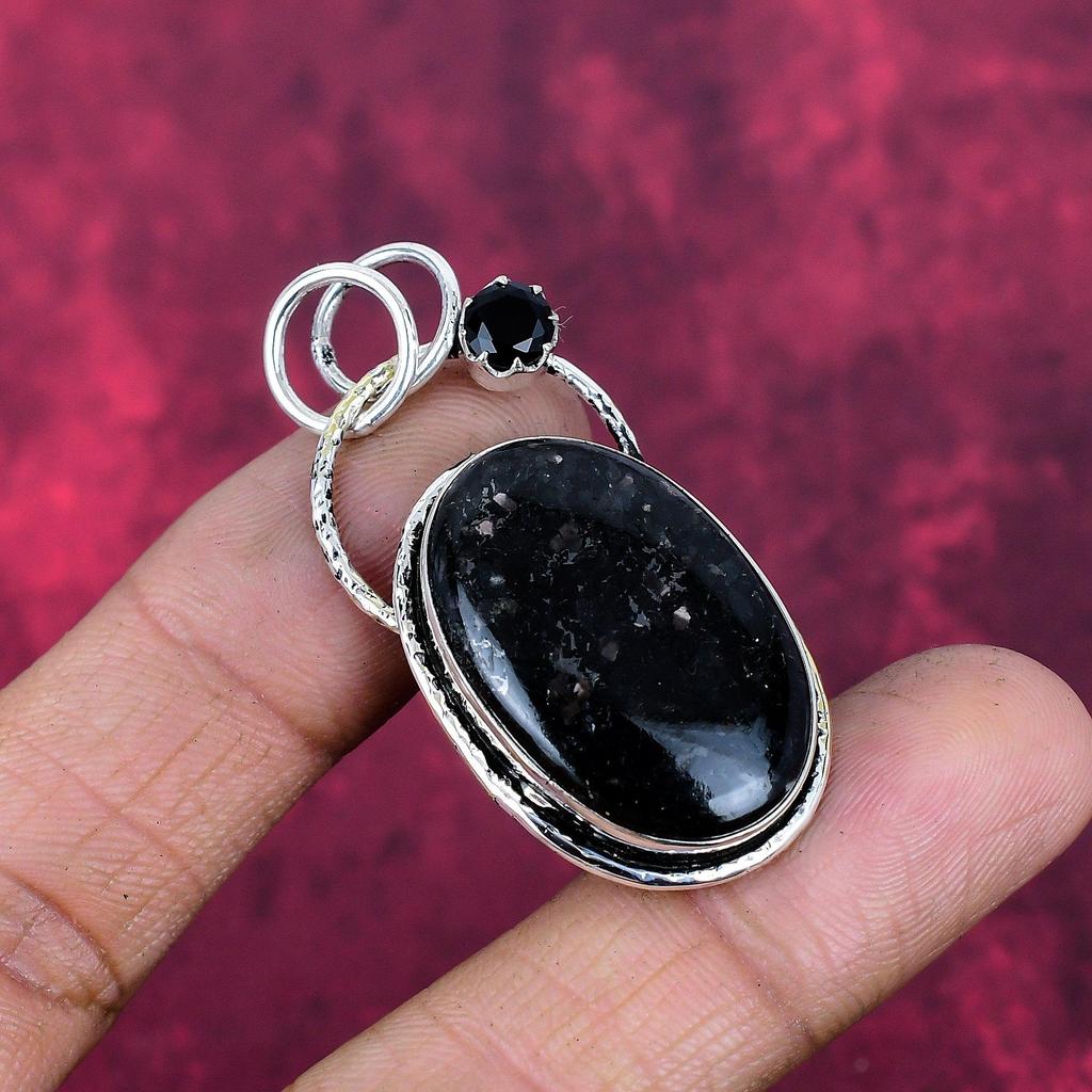 Nuummite & Black Spinel Pendant, 925 Sterling Silver Pendant Jewelry. Gift For Women Handmade Pendant Gemstone Jewelry