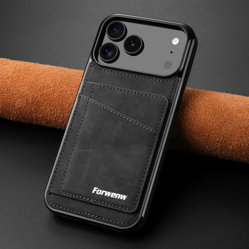 

Luxury Back Leather Card Slots Case For iPhone 17 Pro Max 16 Plus 15 14 13 12 Pro Max 11 16E Air with Metal Buckle Card Holder Phone Stand Cover For iPhone Air чёрный