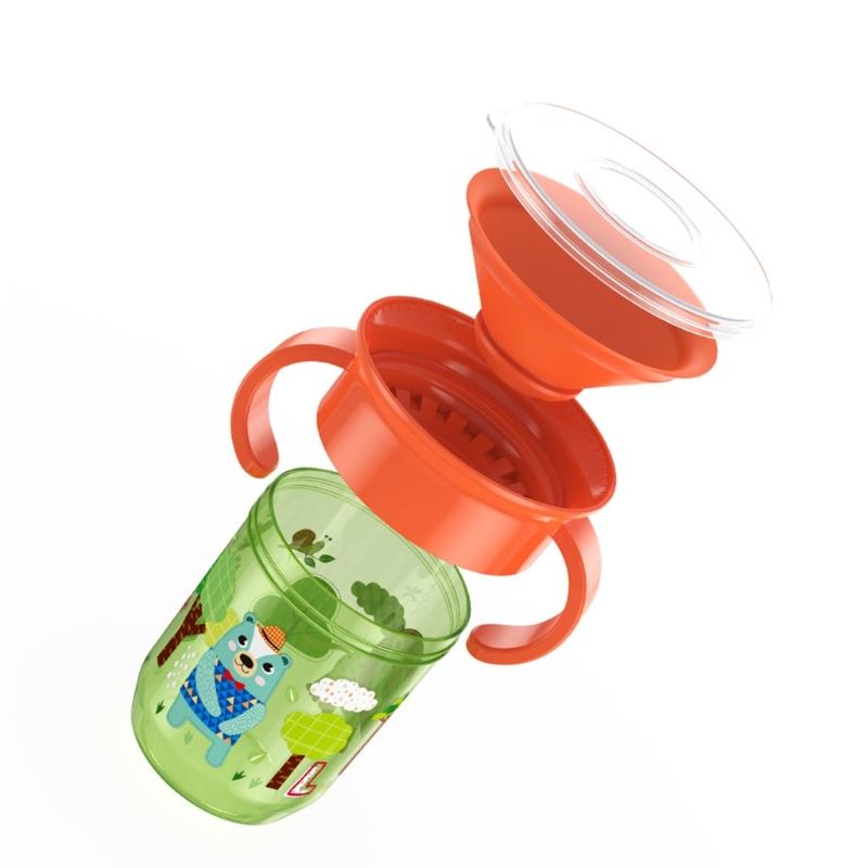 Baby Sip Cup with 360Degree Rotating Lid Portable Easy Grip Handle Leakproof Cup Learning Drink Water Bottle