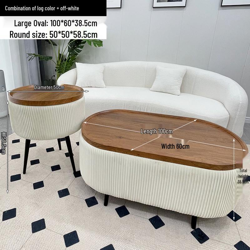 Stylish Compact Storage Combo: Round Coffee Table & Sofa Side Table Set