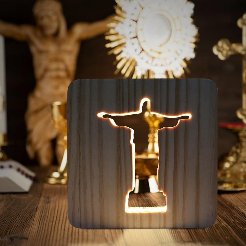 Led Light Christian WoodenCross Ornaments LED Night Light Table Decoration Christian Standing ChurchCross Miniatures