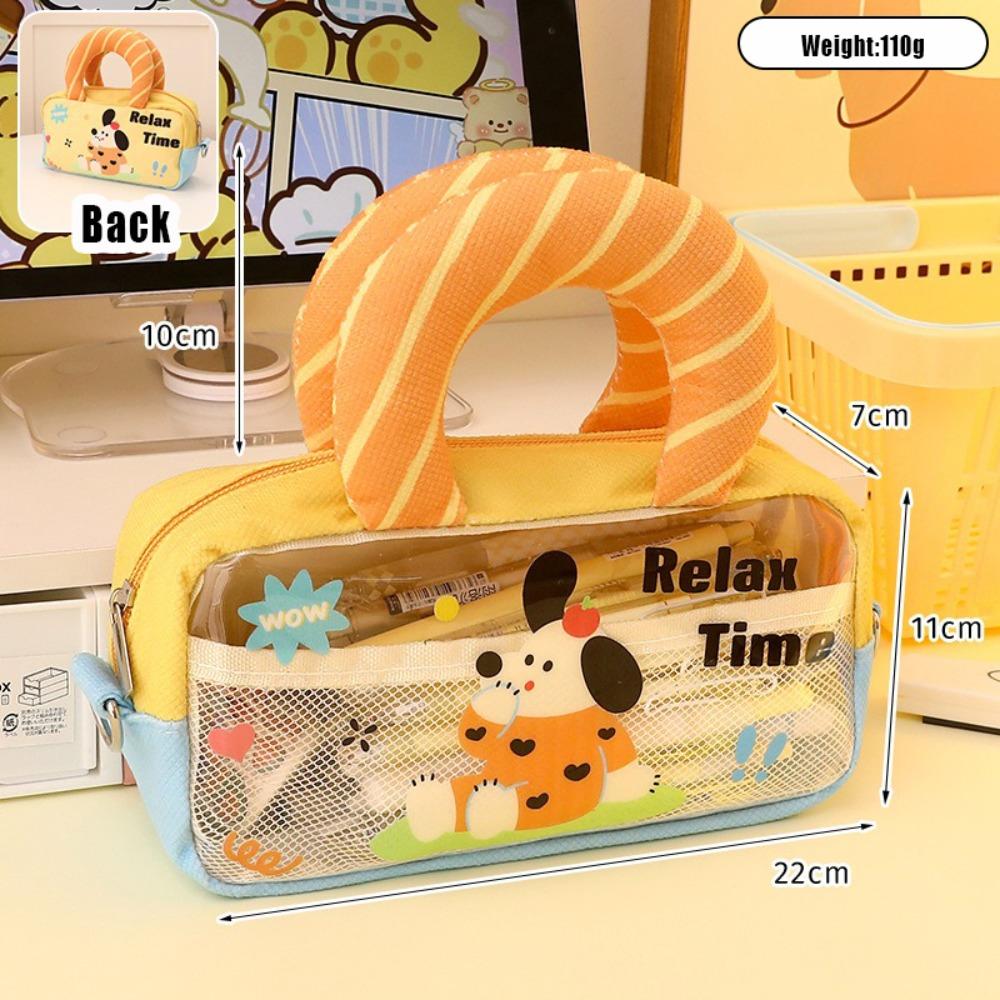 

PVC Pencil Case Transparent Pen Box Portable Stationery Bag Back To School Gift Orange-Without Strap