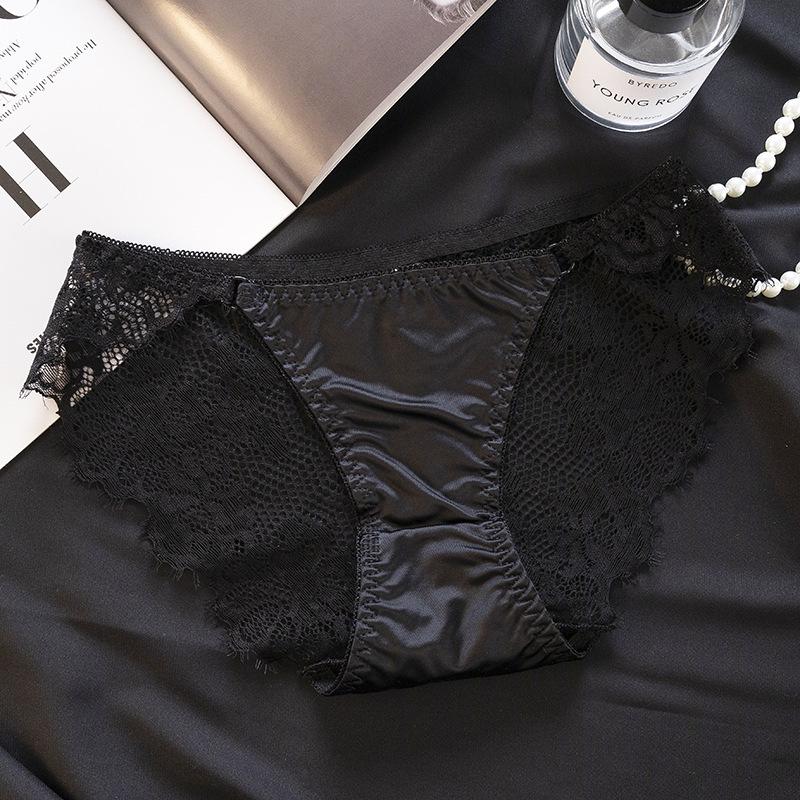 2025 Women's Low-Waist Lace Satin Panties with Cotton Crotch