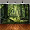 2D Magical Sunbeam Forest Tapestry, Fresh Mossy Green Trees Wall Hanging, Aesthetic Nature Decor