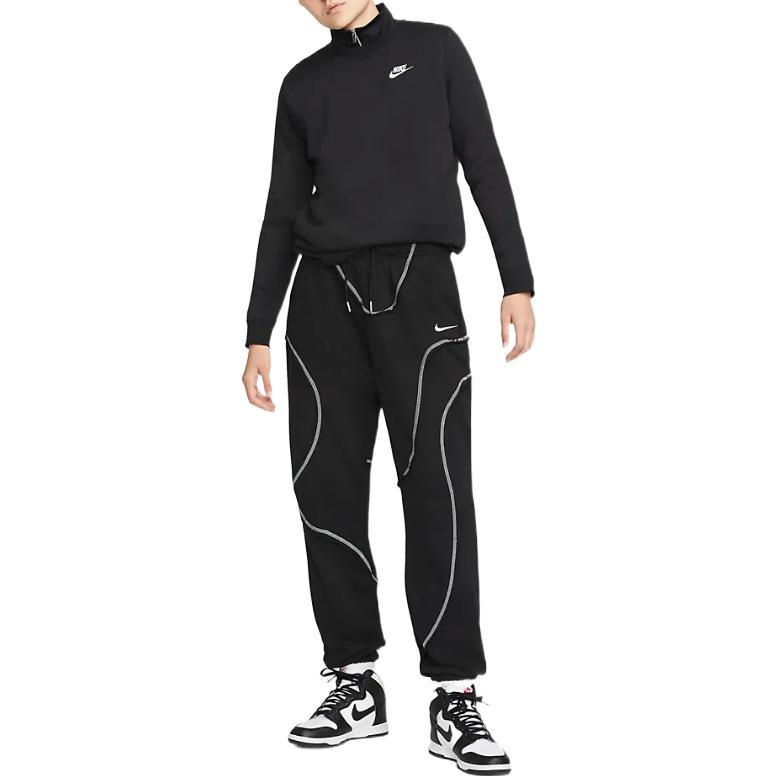 Nike Solid Color Letter Logo Print Crew Neck Sweatshirt Women Tops Black DQ5474-010