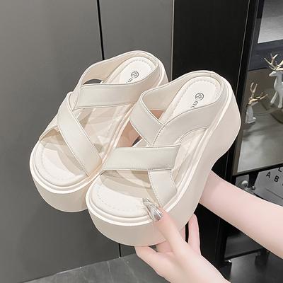 Fashion Summer Women Slippers Beach Flip-Flops Ladies Chunky Shoes Wedge Heels Outside Solid Color Sandals High Platform Slippers 8.5CM