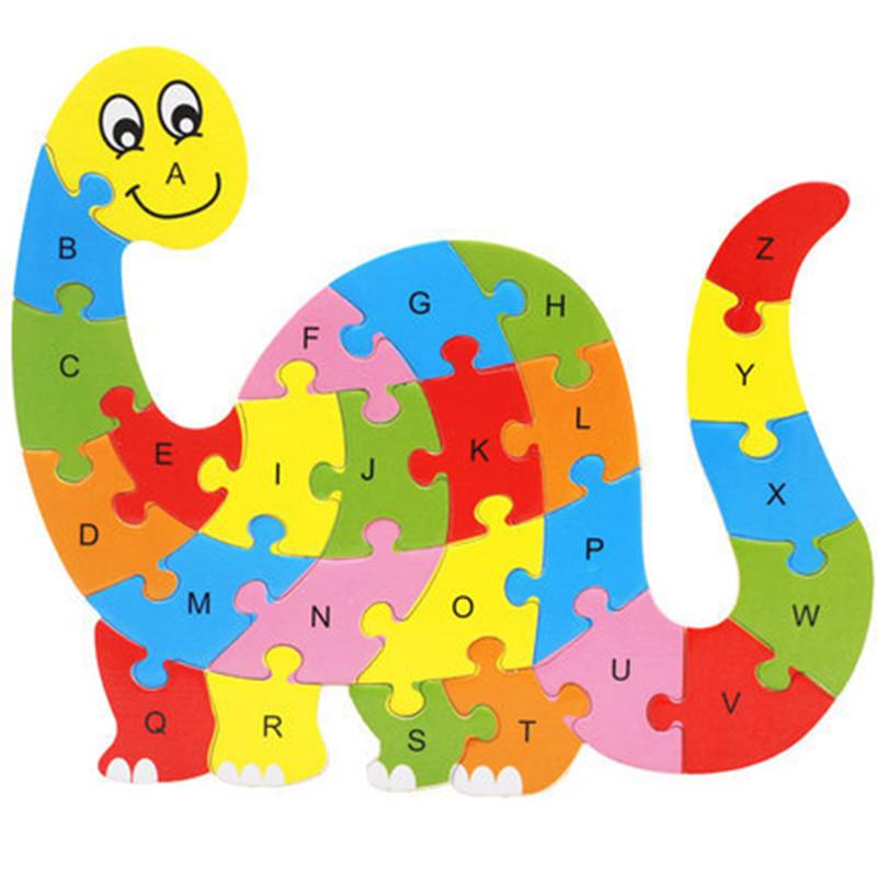 English Letter Building Block Wood Animal Jigsaw Puzzle Children Cognition Intelligence Toy For Toddlers Early Educational Gifts
