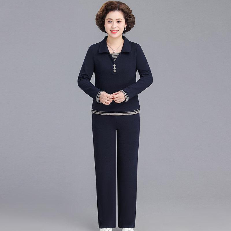 

Stylish Two-Piece Spring Suit for Women Over 50: Casual Sportswear Set XL (105-120 jin) темно-синього кольору