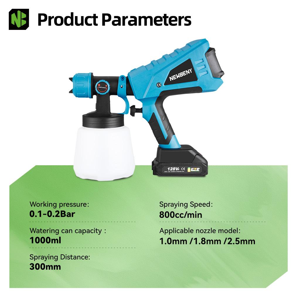 1000ML Pistol de pulverizare electric fără fir, portabil, de înaltă eficiență, pentru uz casnic, cu acoperire de oțel, pentru vopsit, pentru baterie de 18V