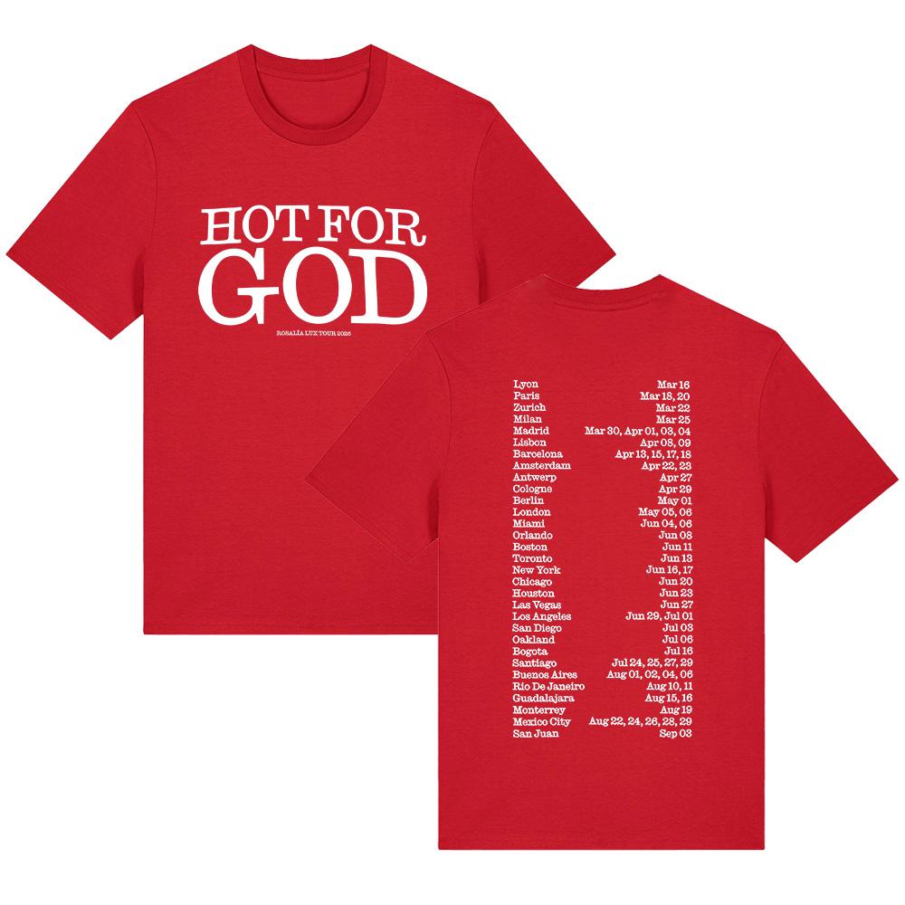 

Hot for God Tee Rosalía LUX TOUR 2026 T Shirts Women Men New Summer Fans Gift T-Shirt Casual Cotton Top Comfort Clothes XXL червоний