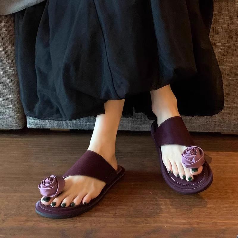 Flower Women Beach Slippers Clip Toe Shoes Woman Flats Sandals Summer 2025 Trend Dress Casual Flip Flops Comfort Slides Mujer