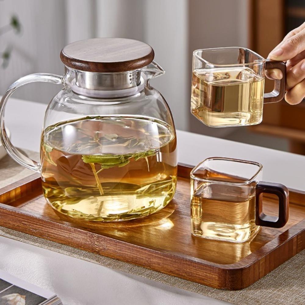 Stylish Thicken Glass Coffee Mug Wooden Handle Heat-resistant Espresso Cup Mini Square Office Water Cup Tea Ceremony