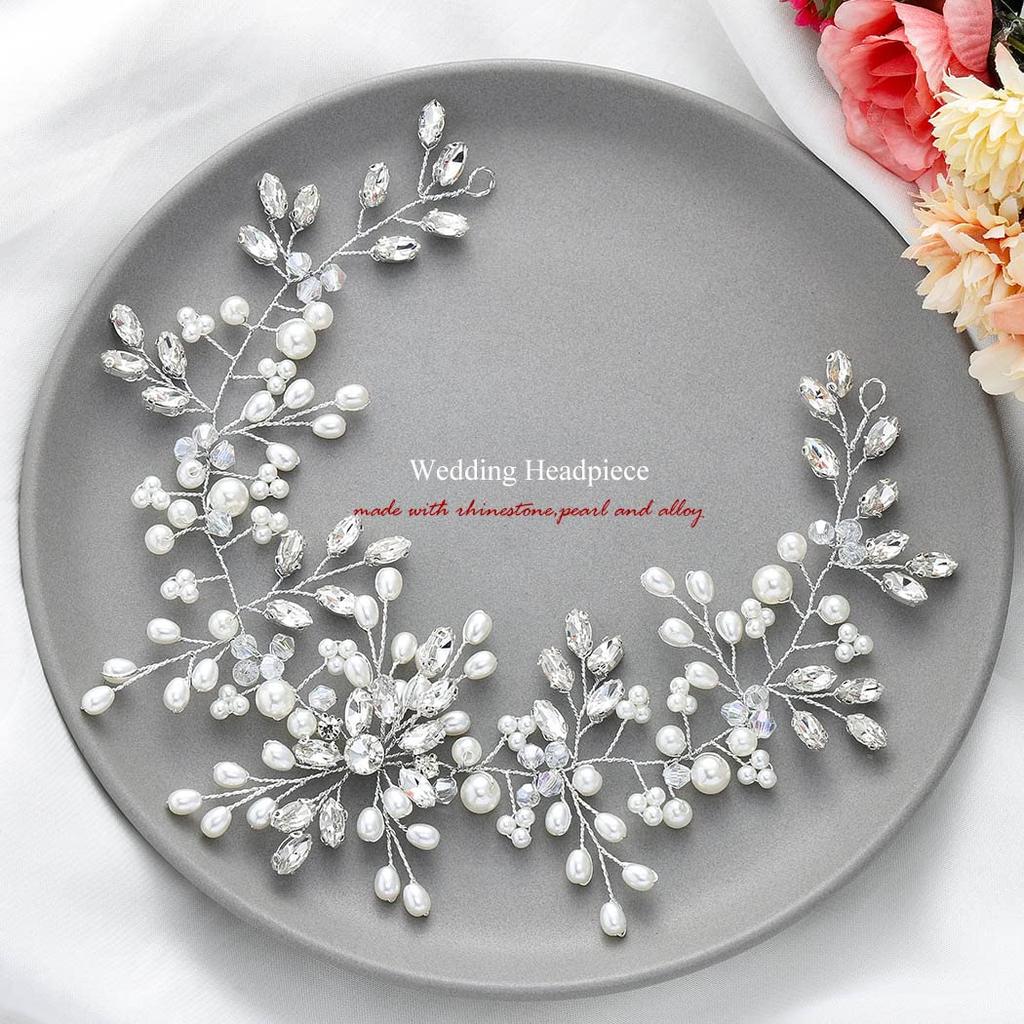 Asooll Bride Wedding Hair Vine Silver Rhinestone Hair Pieces Pearl Bridal Headpiece for Women and Girls (A Silver)