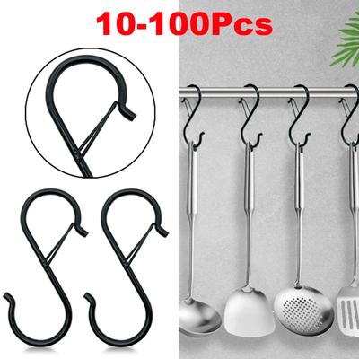10 /100Pcs Metal Hanging Hooks S Shaped Hanger Hook Hanging Heavy Duty Hooks Clasp For Kitchen Pot Shelf Home Bathroom Storage