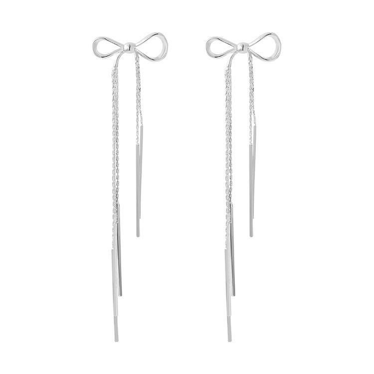 European and American exaggerated metal bow fringed stud earrings women's s111 silver needle fashion personality temperament long earrings