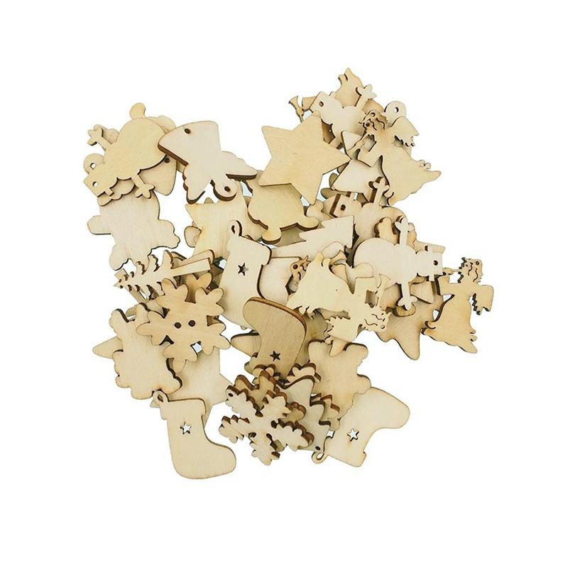 50pcs Wood Christmas Embellishment For Scrapbooking Crafts DIY Xmas Decor